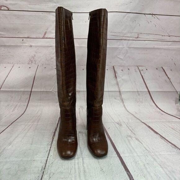 Jeffery Campbell Women’s 7.5 Patti Khaki Brown Knee High Boots Square Block